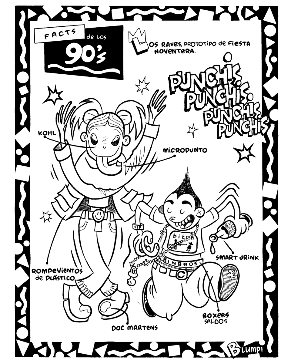 Facts de los 90s, serie gráfica por Blumpi: los raves