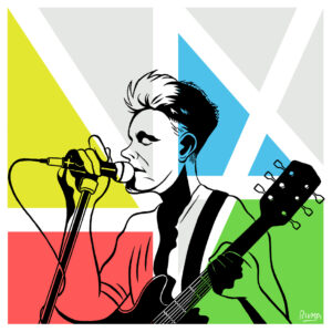 Ilustración de Bernard Sumner (New Order) por Jorge Flores, Blumpi