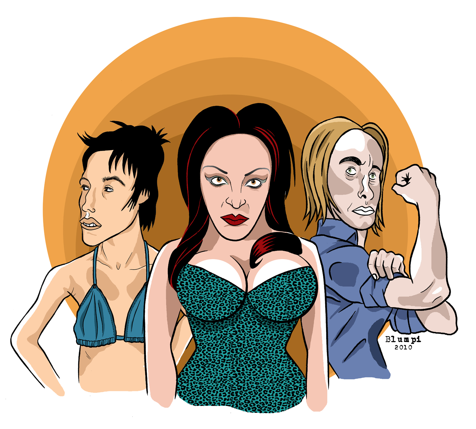 Retrato de Charlotte Gainsbourg, Alaska y Virginia Despentes, por Jorge Flores, Blumpi.