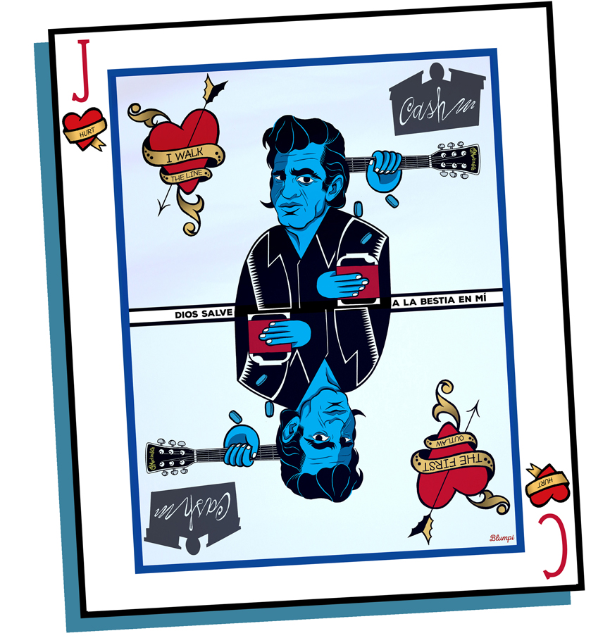 Ilustración de Johnny Cash por Jorge Flores, Blumpi