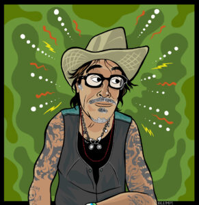 Ilustración del tatuador y escritor Jonathan Shaw, por Jorge Flores, Blumpi.