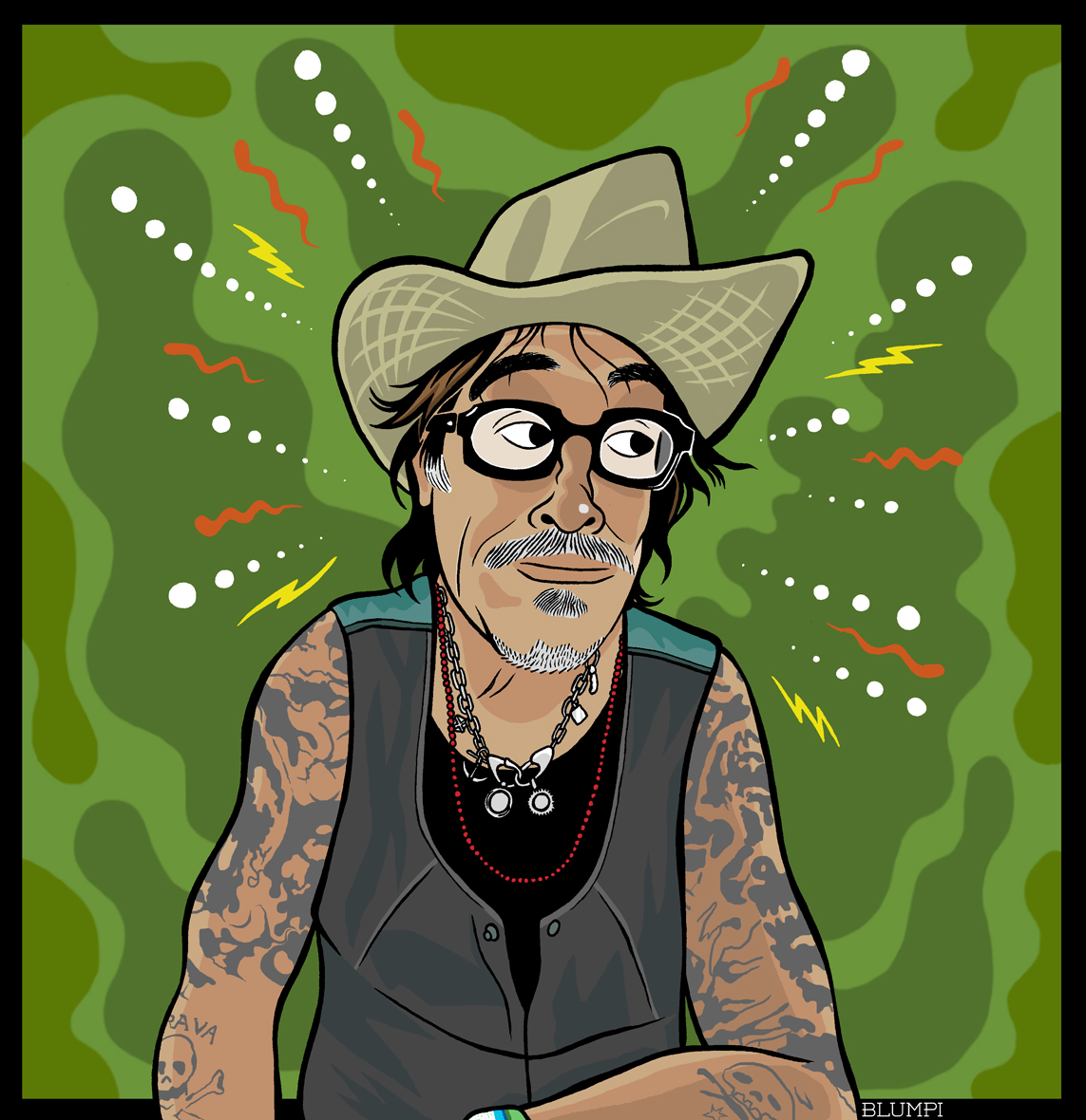 Ilustración del tatuador y escritor Jonathan Shaw, por Jorge Flores, Blumpi.