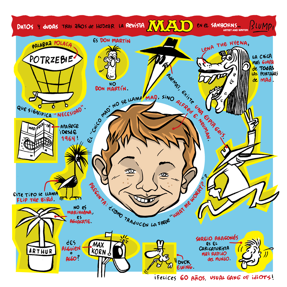 "Datos y dudas sobre la revista MAD", cómic por Jorge Flores, Blumpi