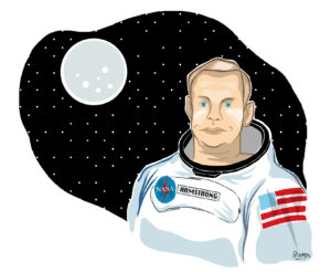 Ilustración del astronauta Neil Armstrong, por Jorge Flores, Blumpi.