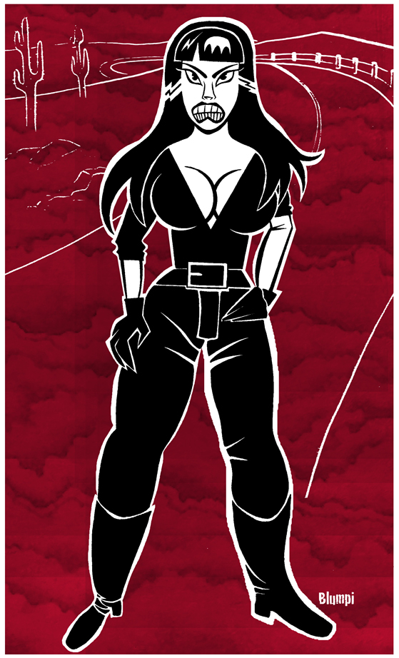 Retrato de Tura Satana, por Jorge Flores, Blumpi.